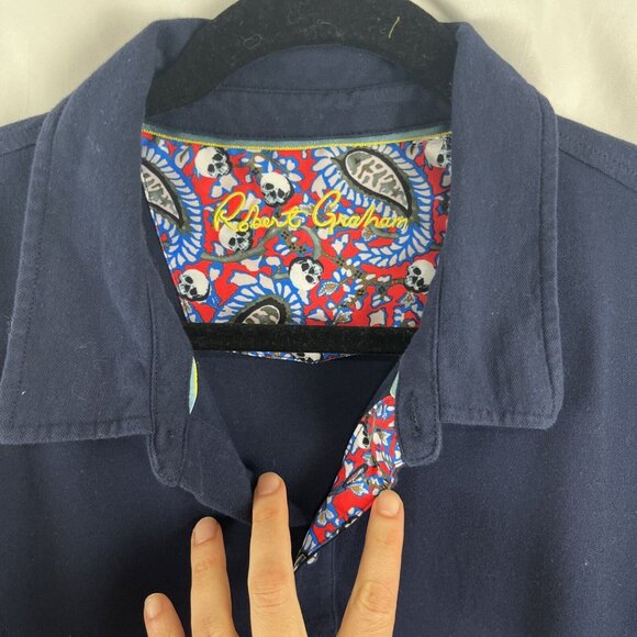 Robert Graham Navy Blue Skull Polo Shirt Mens Size XL - Picture 2 of 7